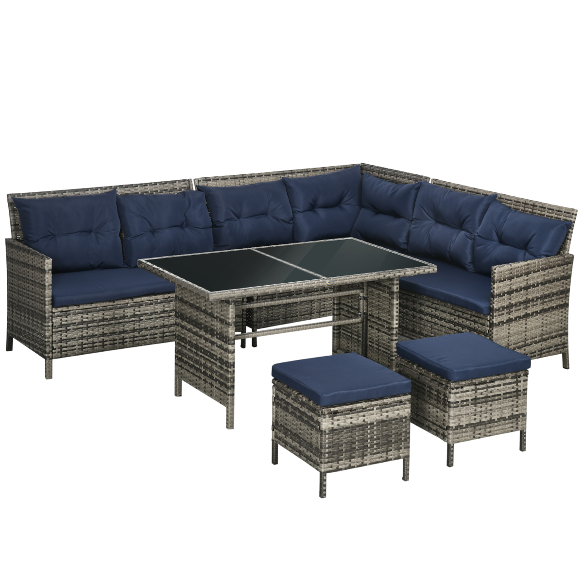 Outsunny 6 PCs Patio wicker Sofa Set Rattan Chair Furniture w/ Glass & Cushioned