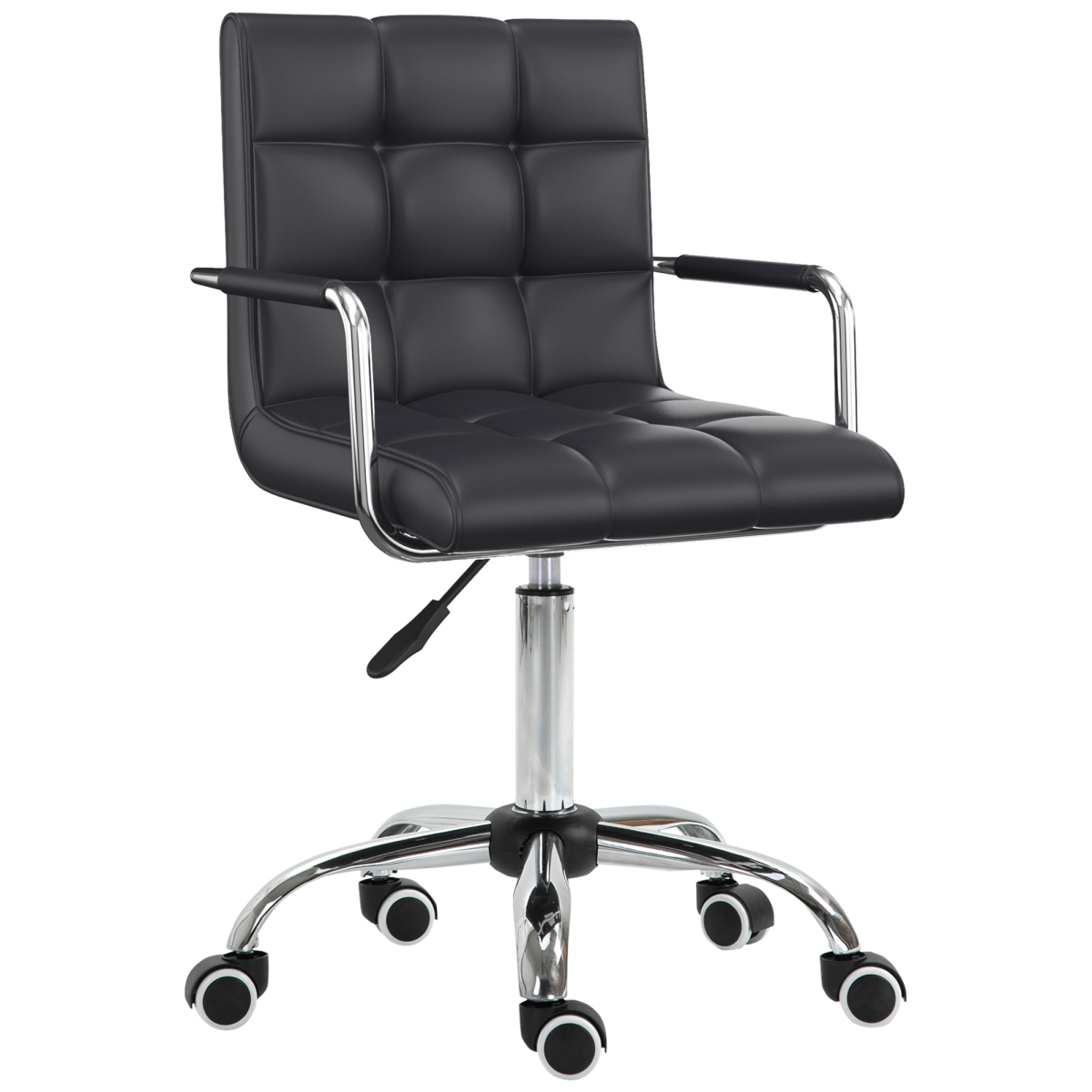 Mid Back PU Leather Home Office Chair Swivel Desk Chair with Arm, Wheel, Black