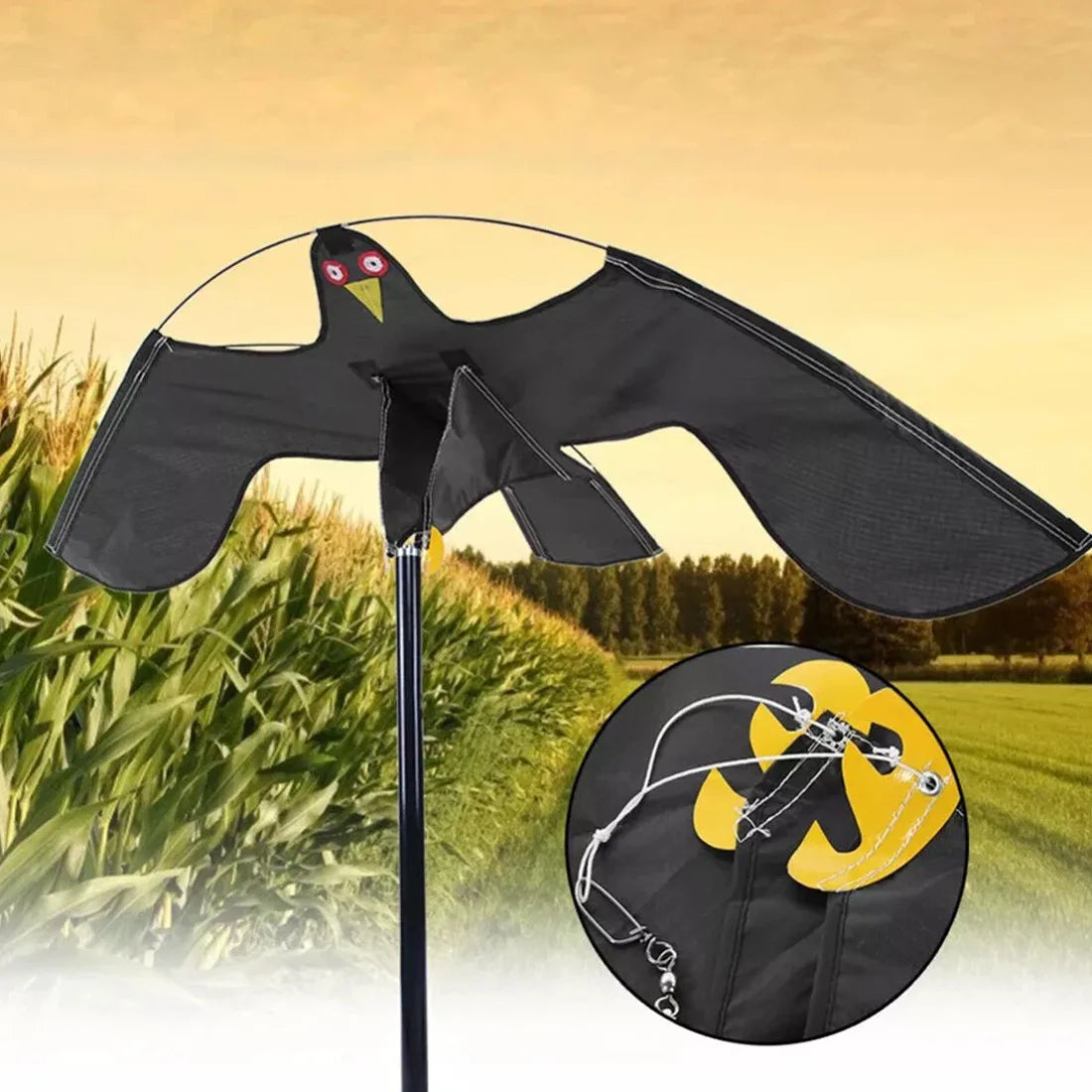 Flying Hawk Kite Garden Bird Repeller Scarer Extendable With 4m Telescopic Poles