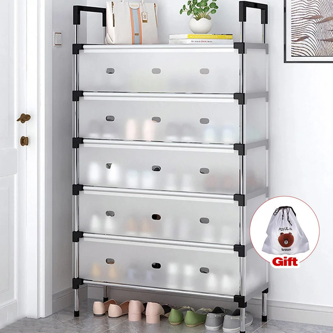 7 Tier Cabinet Storage Organiser Shoe Rack Stand Holder w/ Dust-proof Cover