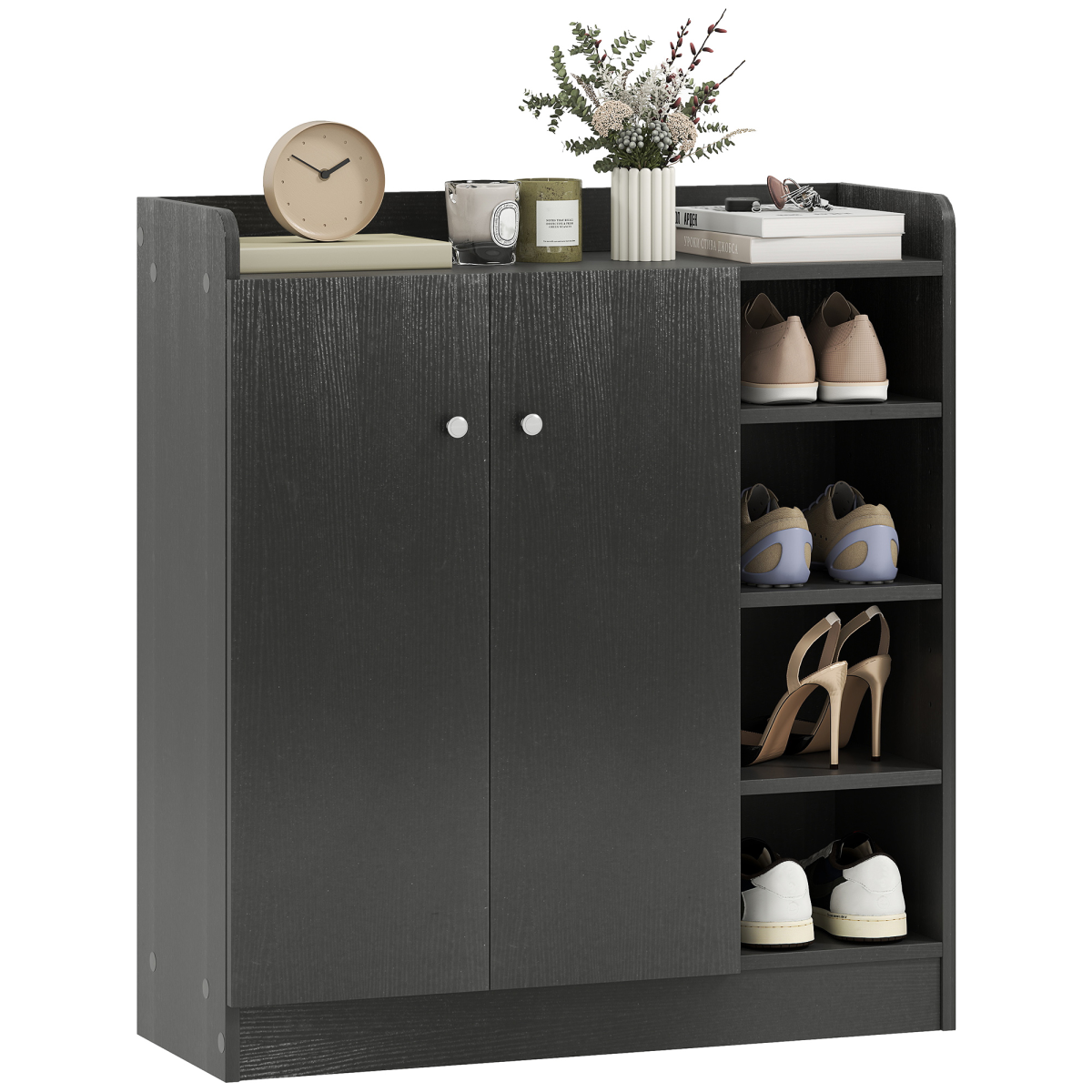 HOMCOM Shoe Storage Cabinet Footwear Rack Stand w/Adjustable Shelves Black