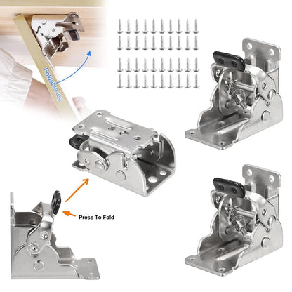 4x Folding Table Chair Leg Hinges 90 Degree Self-Locking Bracket Hinge Hardware