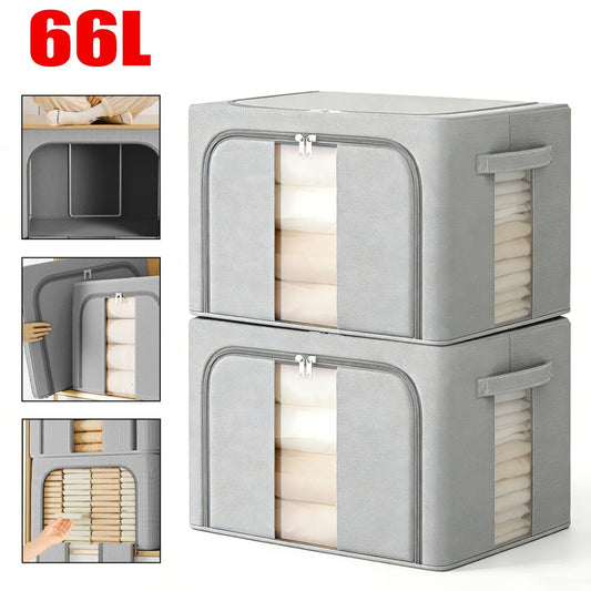 Storage Box for Clothes Folding Wardrobe Organizer Tidy Heavy Duty UK-66L - Large 2PCS