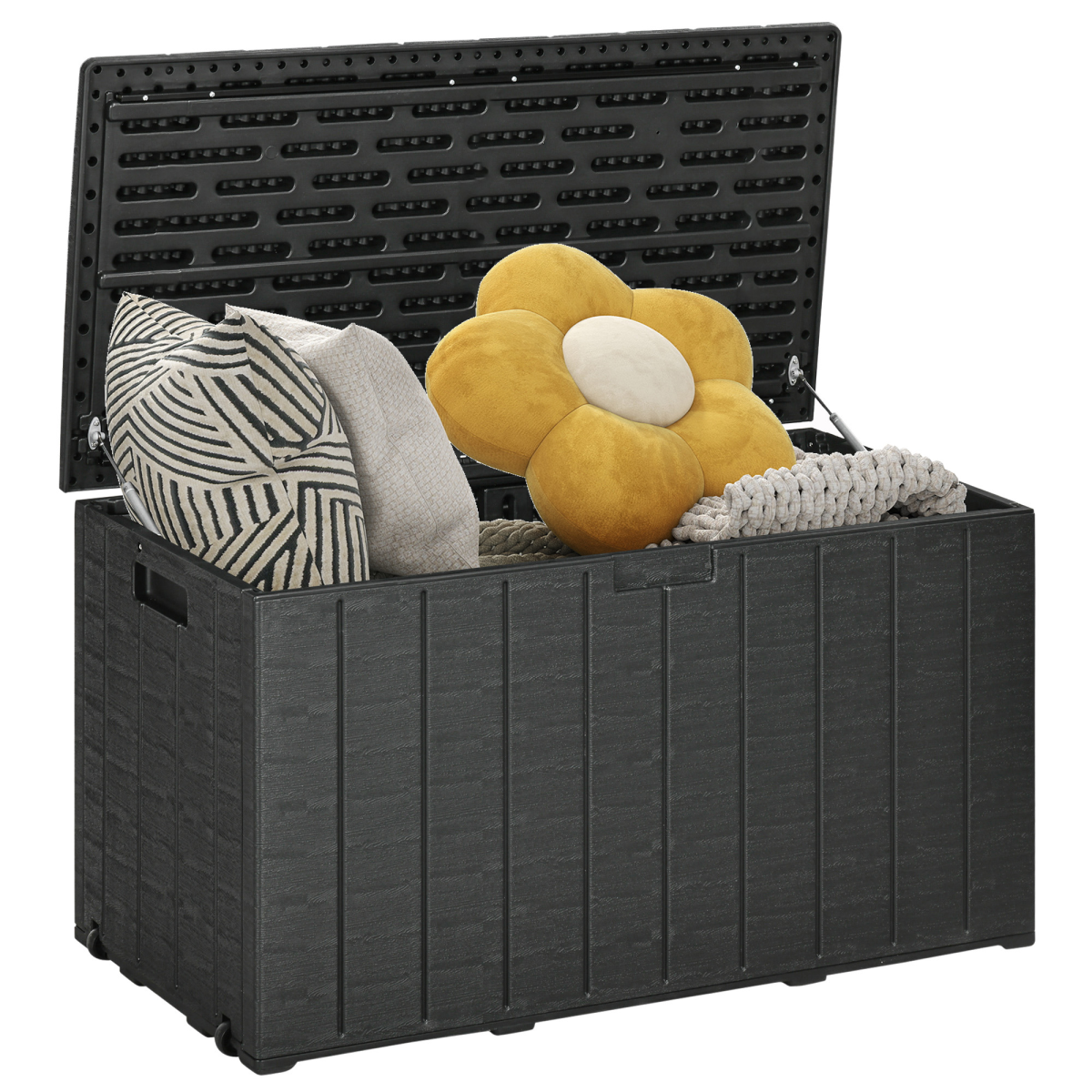 Outsunny 336 Litre Rolling Outdoor Garden Storage Box, Plastic Container, Black