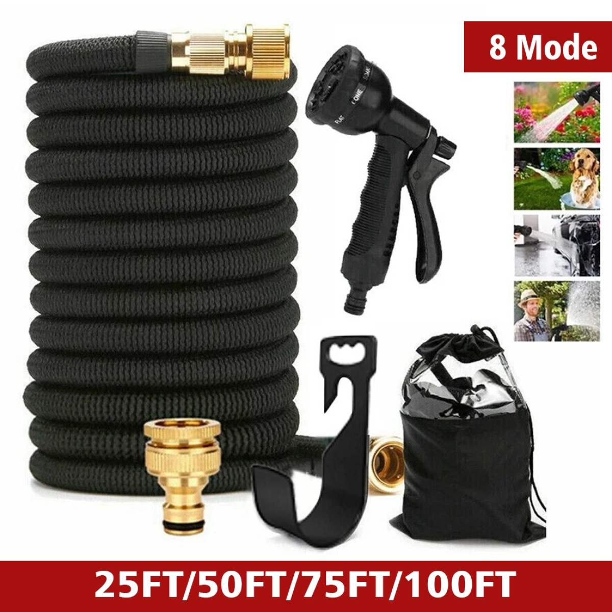 Heavy Duty 75FT Expandable Garden Hose Pipe Flexible With Water Spray Gun UK