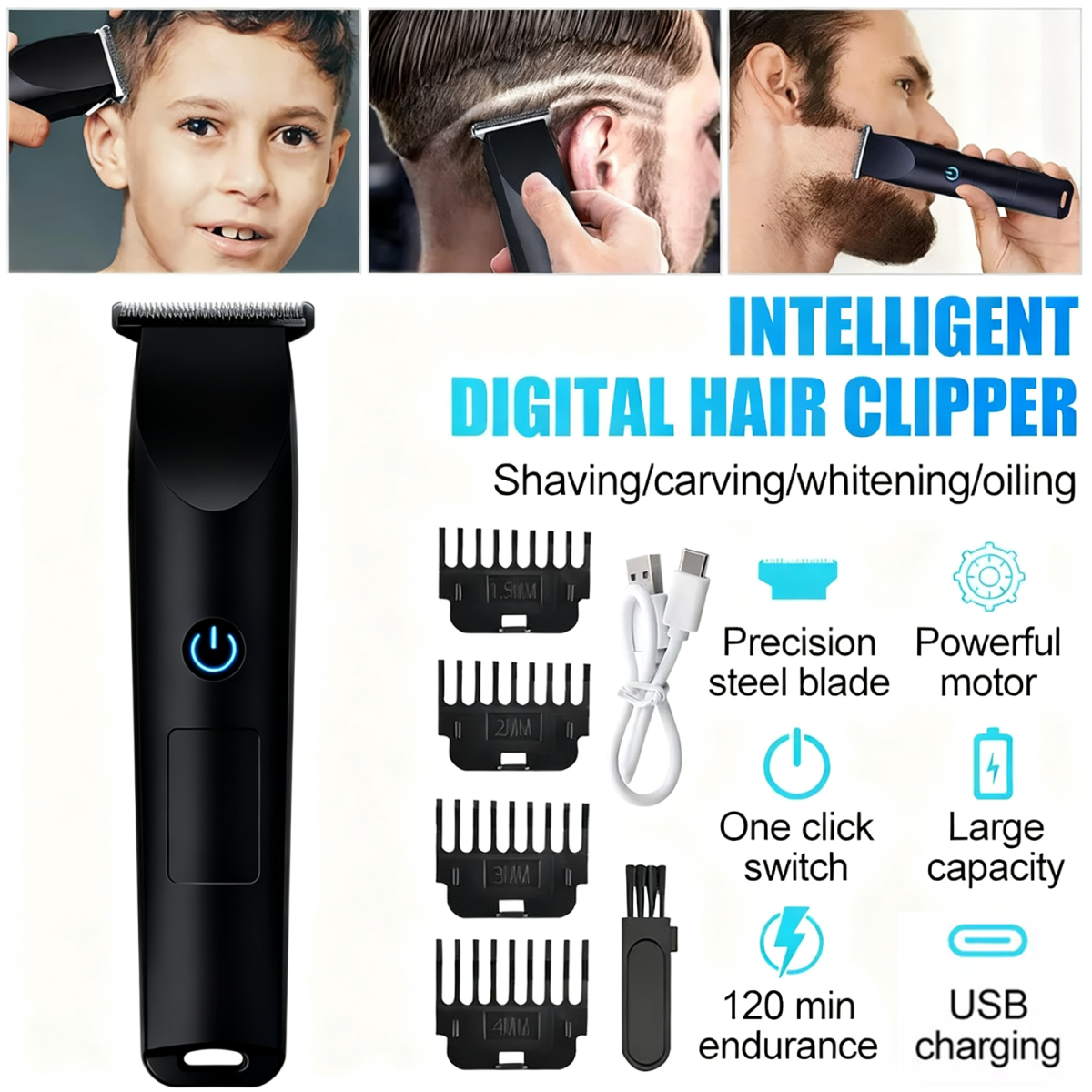 Men Pro Electric Hair Clippers Beard Trimmer Cutting Barber Shaving Machine Black