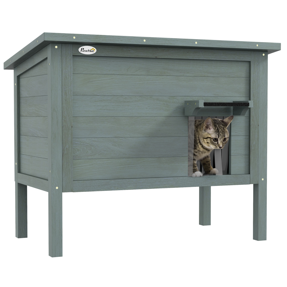 PawHut Outdoor Feral Cat House Insulated w/ Openable Roof - Charcoal Grey