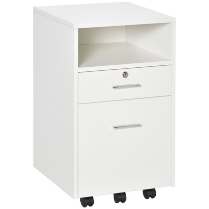 Mobile File Cabinet Lockable Documents Storage w/ 5 Wheels White Vinsetto