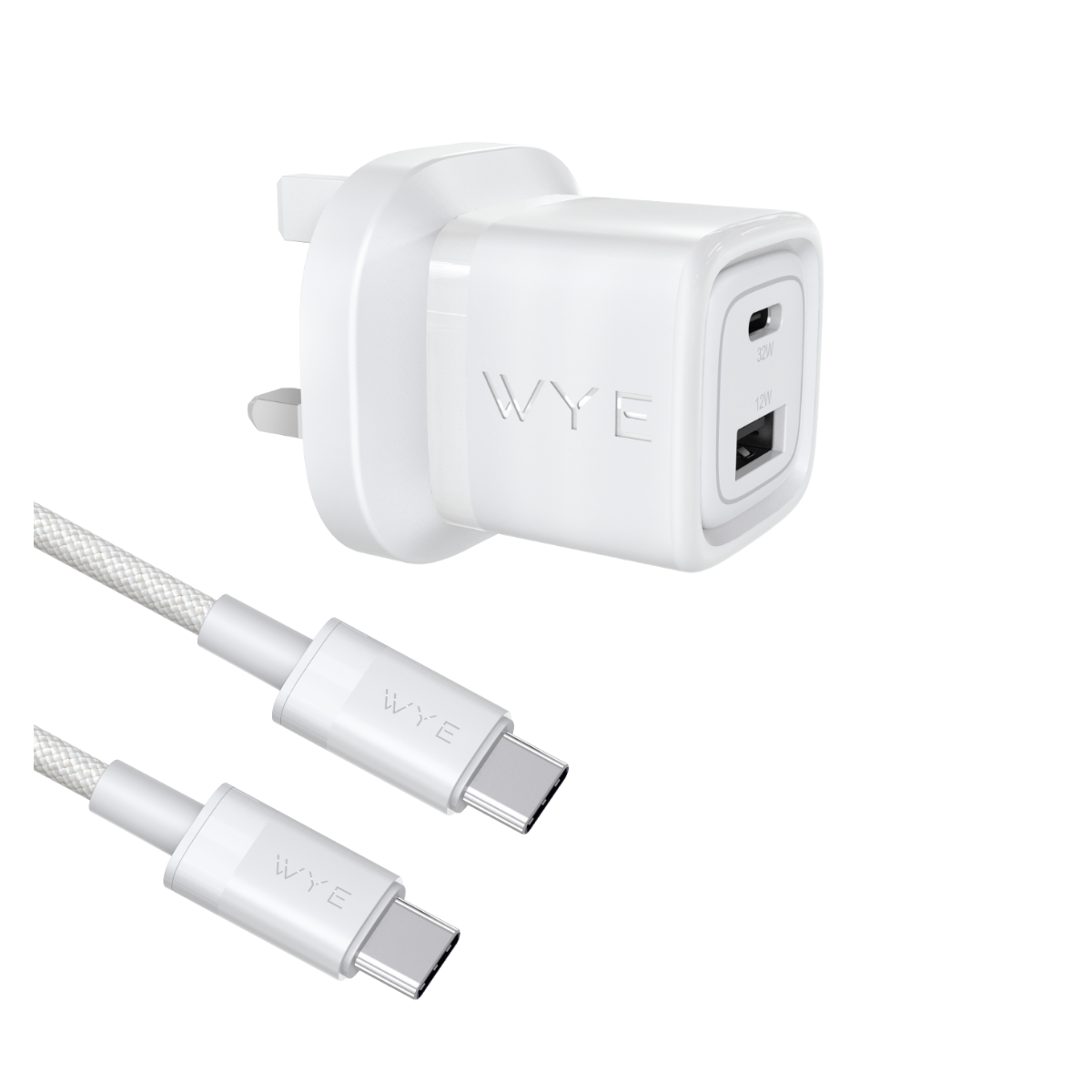 WYEFLUX 32W Dual Port USB-C & USB-A Charging Kit with USB-C to USB-C Cable (Gan III)