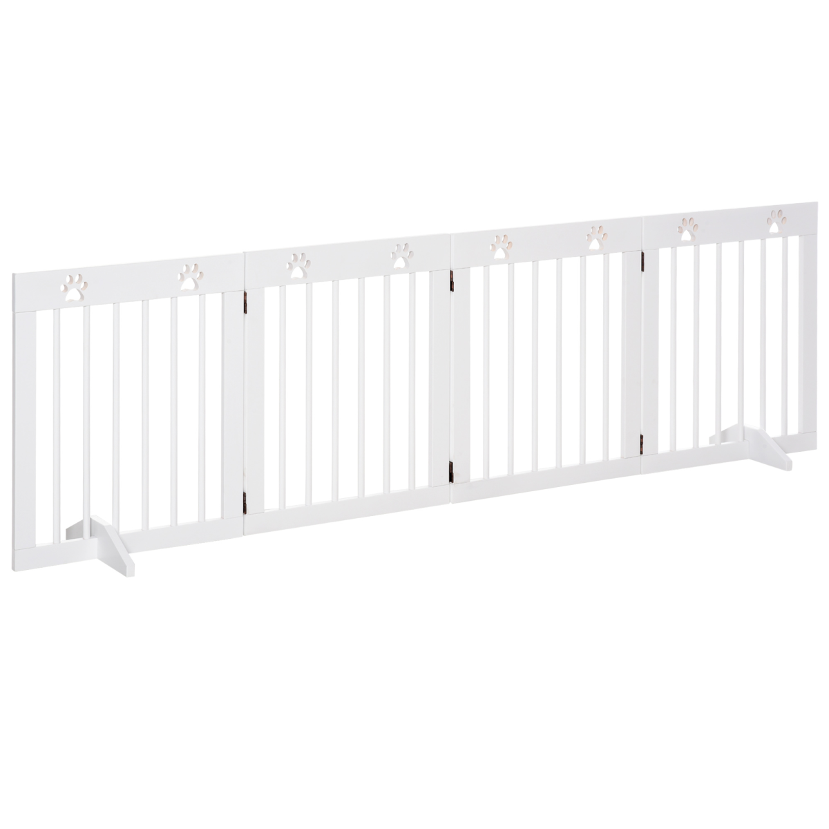 Freestanding Pet Gate 4 Panel Folding Wooden Dog Barrier w/ Support Feet