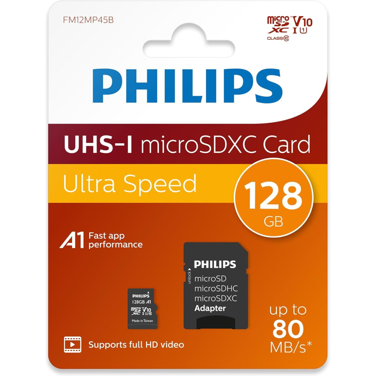 Philips Micro SDXC Card 128 GB Class 10 UHS-I U1 with Adaptor
