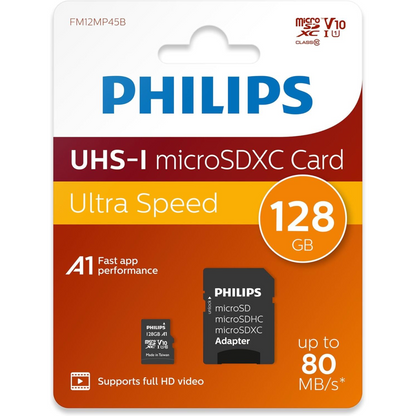 Philips Micro SDXC Card 128 GB Class 10 UHS-I U1 with Adaptor