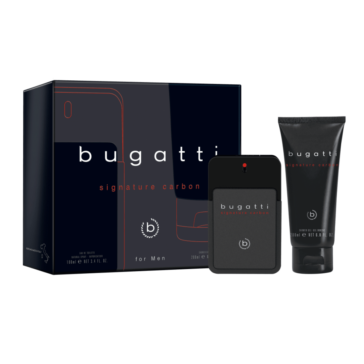 Bugatti Signature Carbon For Men Gift Set (Eau De Toilette Spray 100ml  Shower Gel 200ml) (New)