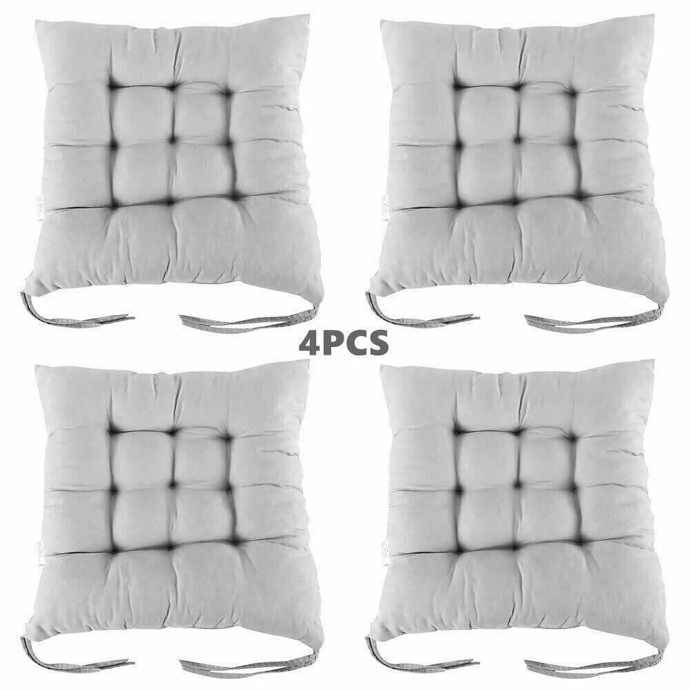 4 Pack Seat Pad Dining Room Garden Kitchen Chair Seat Cushions Tie On Plain UK-grey