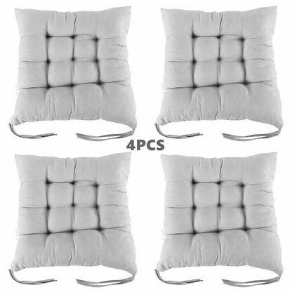 4 Pack Seat Pad Dining Room Garden Kitchen Chair Seat Cushions Tie On Plain UK-grey