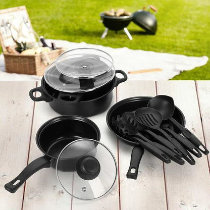 16 Piece Stainless Steel Cookware Saucepan Set Pan Pot Kitchen Cooking Glass Lid