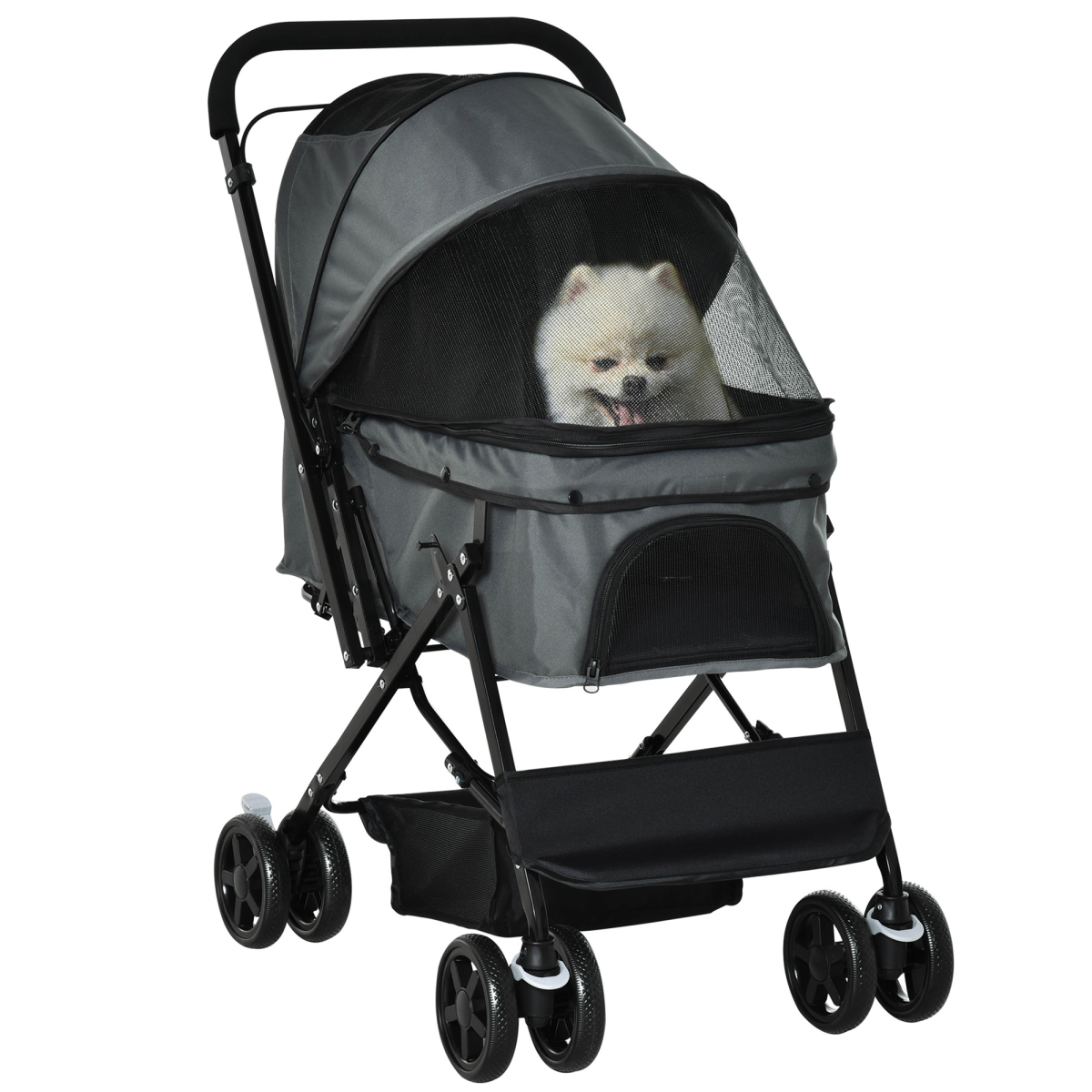 PawHut Pet Stroller Dog Foldable Travel Carriage with Reversible Handle, Grey