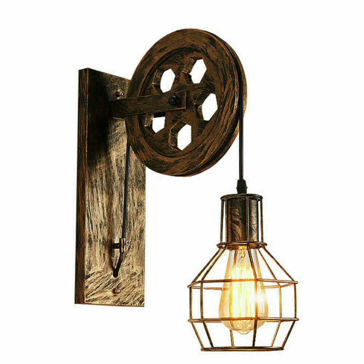 Brushed Copper Retro Industrial Pulley Wheel Cage Wall Light E27~1913