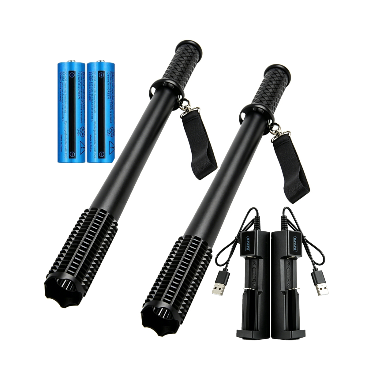 （2 Pack）3-Modes USB Rechargeable LED Flashlight Hiking Security Torch Camping Outdoor Flashlight Set