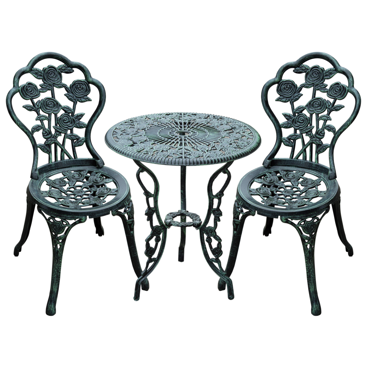 3 Pcs Cast Aluminum Bistro Set-Green