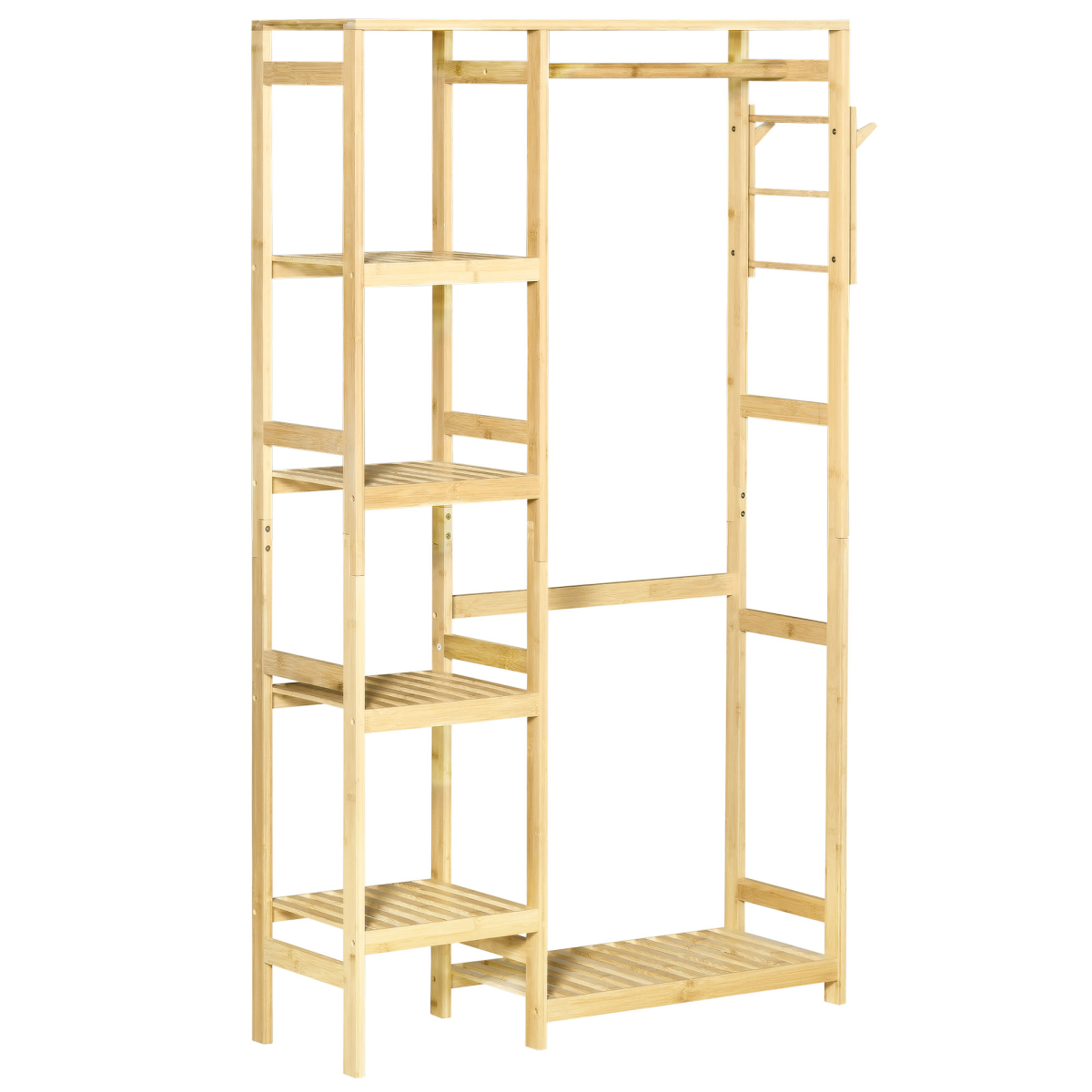 Bamboo Coat Rack w/ Hooks Hanging Rail and Storage Shelf for Entryway HOMCOM