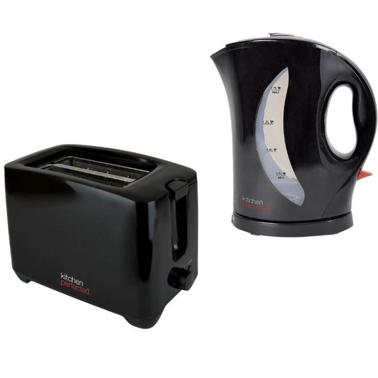 Kitchen Perfected Kettle 2000W Fast Boil 1.7l & 2 Slice Toaster Set - black