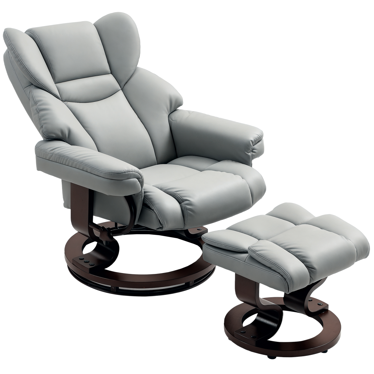 HOMCOM PU Leather Manual Reclining Armchair Footstool Padded Seat Light Grey