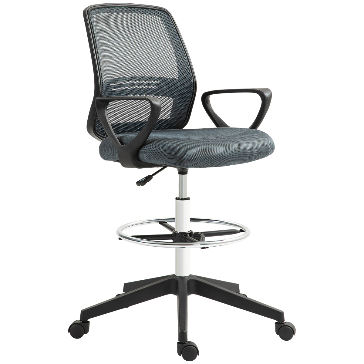 Vinsetto Draughtsman Chair Tall Office Chair with Adjustable Height Grey
