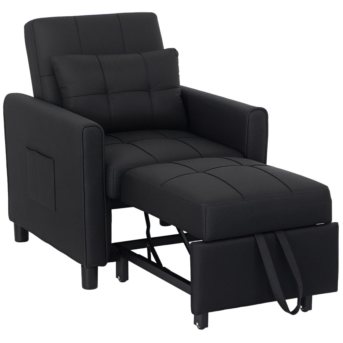 HOMCOM Folding Chair Bed, Sleeper Chair with Pillow, Side Pockets, Black