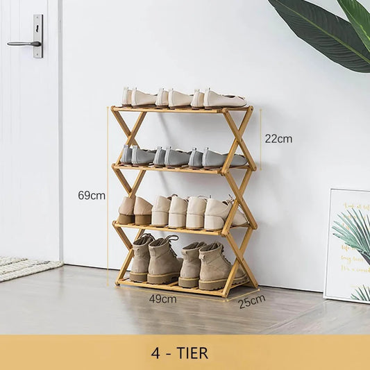 Bamboo Shoe Rack Portable Folding Shoe Storage Rack Without Installation 4Tier