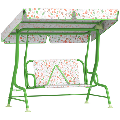 Kids Fox Pattern Swing Seat with Adjustable Canopy for Outdoor Fun