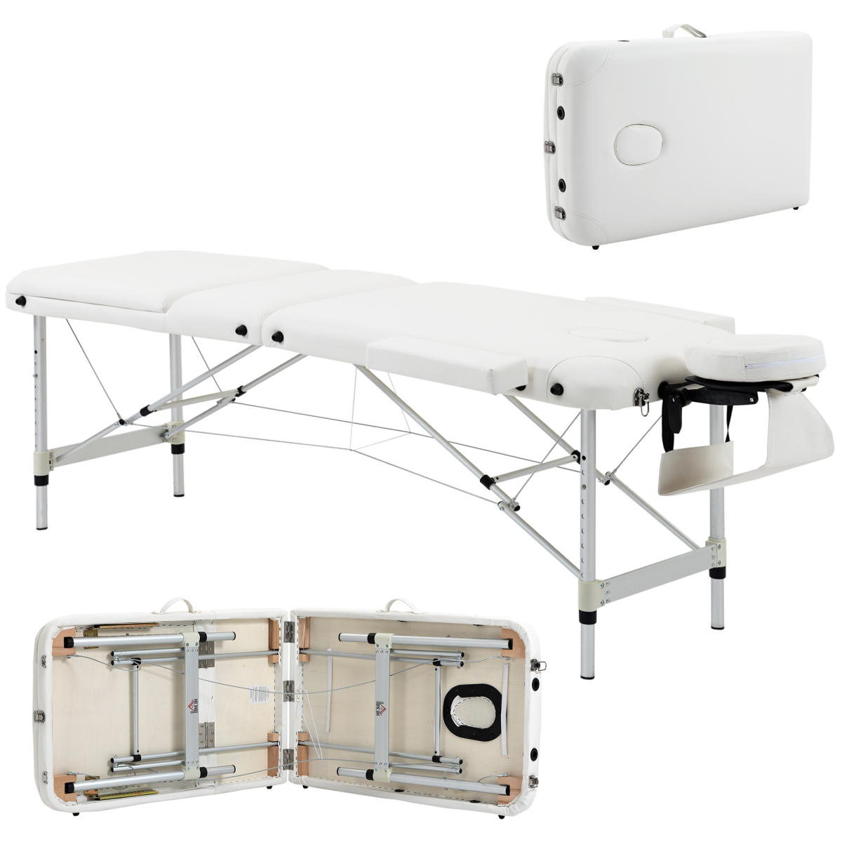 HOMCOM Folding PVC Leather Massage Table Aluminium Frame w/Headrest