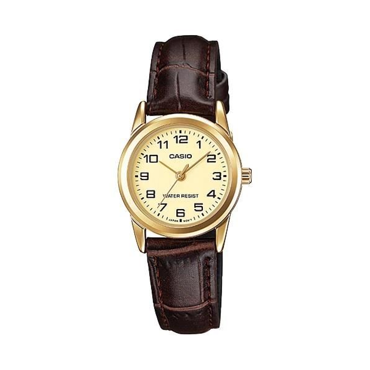 Casio Ladies Analogue Designer Gold Dial Brown Leather Strap Watch - LTP-V001GL-9BUDF