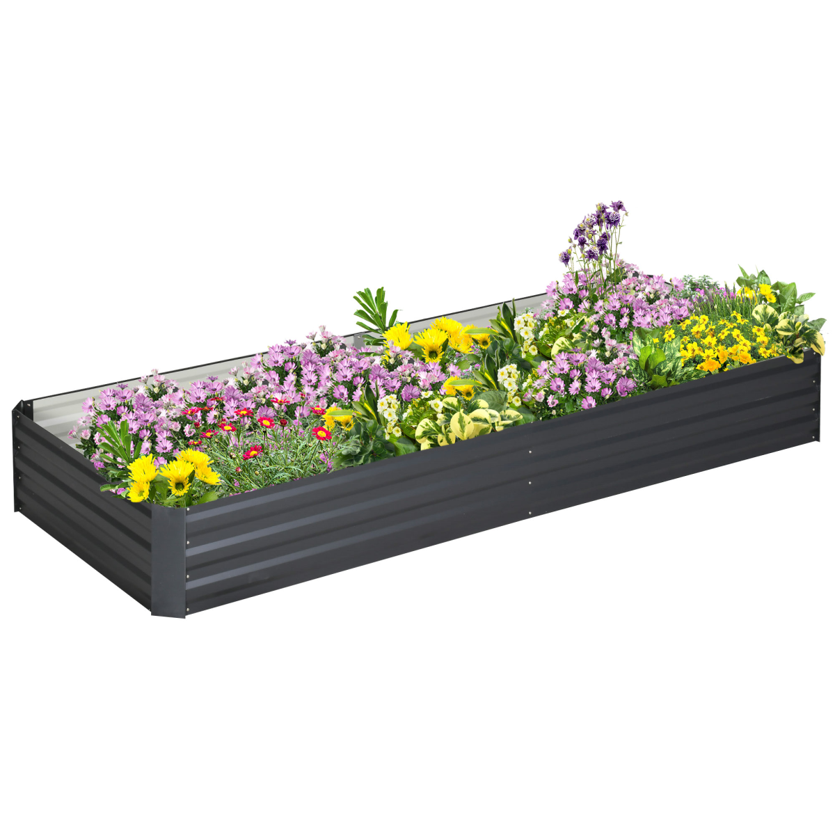Outsunny Galvanised Raised Garden Bed Metal Planter Box with Open Bottom, Grey