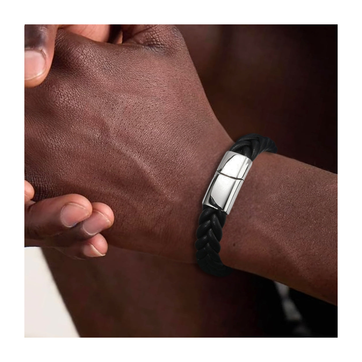 Men's Black Woven Leather Bracelet