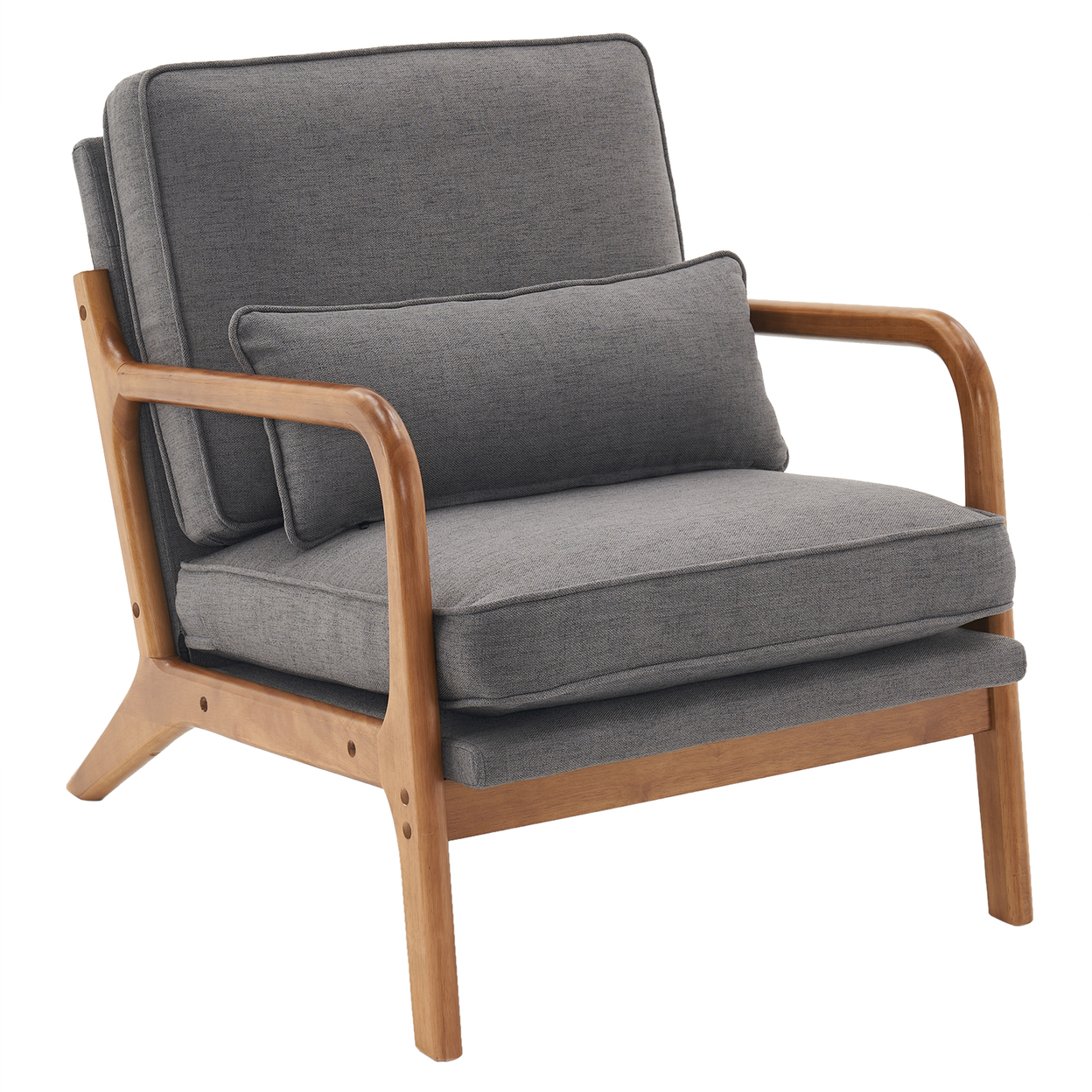【Same Code：44658239】Oak Armrest Oak Upholstered Single Lounge Chair Indoor Lounge Chair Dark Grey