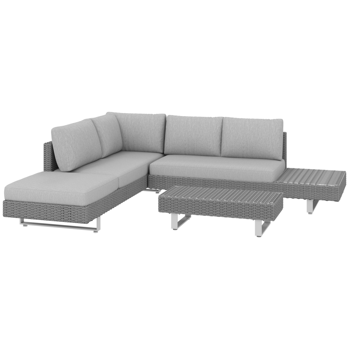 Outsunny 3pc Rattan Wicker Sofa Set with Tea Table & Cushions, Light Grey