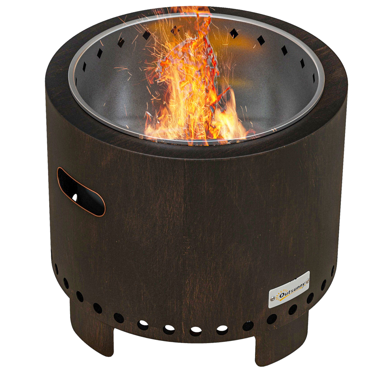 Outsunny 45cm Smokeless Wood Burning Firepit Metal Fire Pit, Black