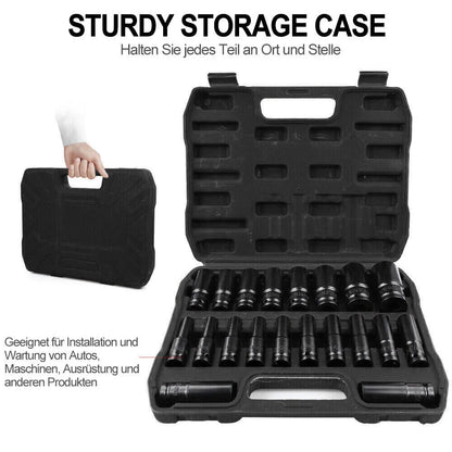 20pcs Deep Impact Socket Set 1/2 Inch Drive 6 Point Metric 8-32mm Heavy Duty UK