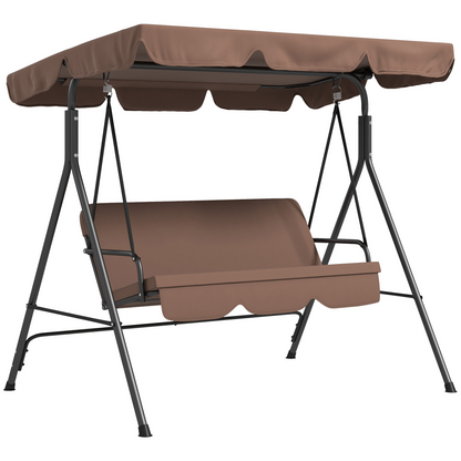 Outsunny Outdoor 3-person Porch Swing Chair with Adjustable Canopy Brown
