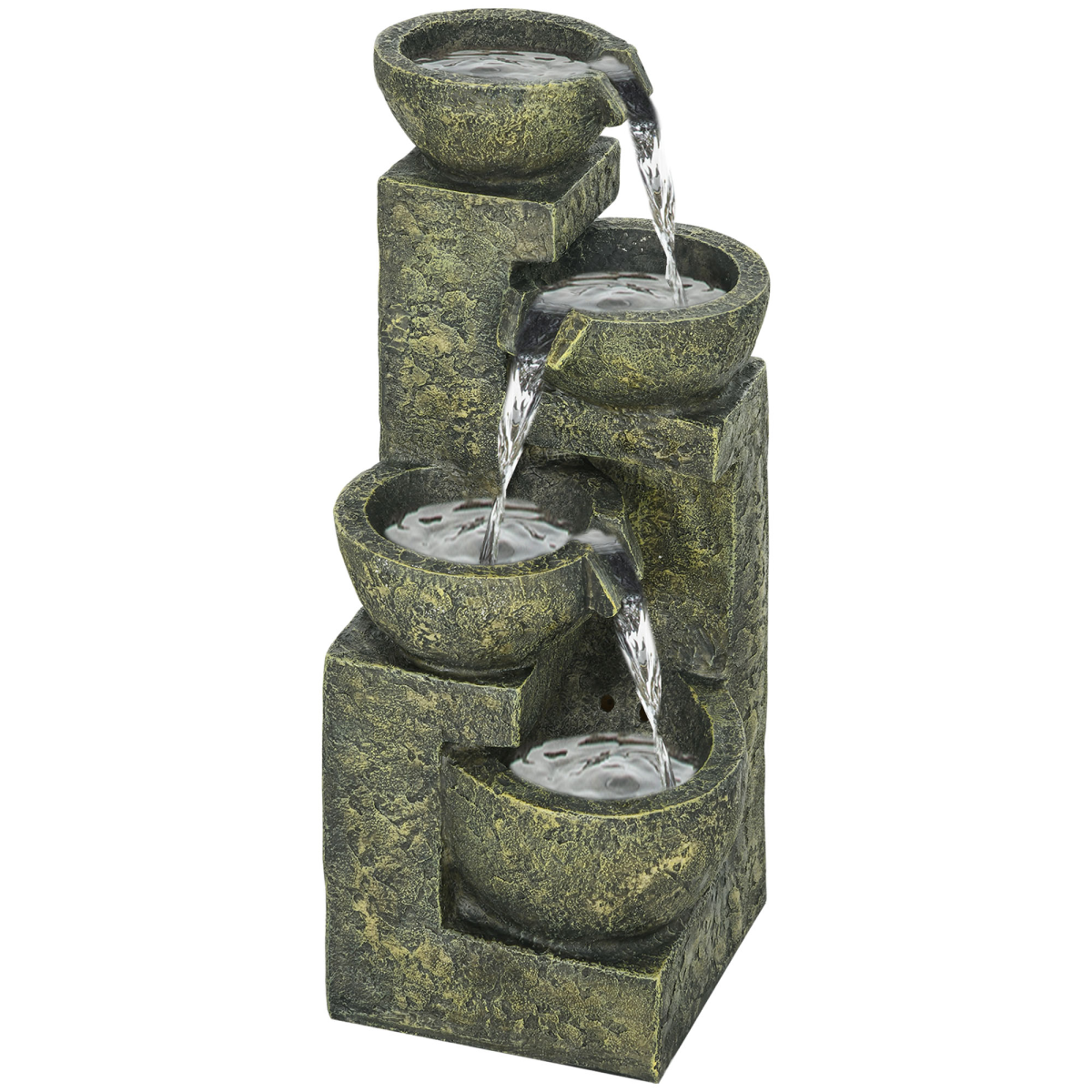 Outsunny Garden Water Feature with Adjustable Flow, 4-Tier Stone Look Bowls