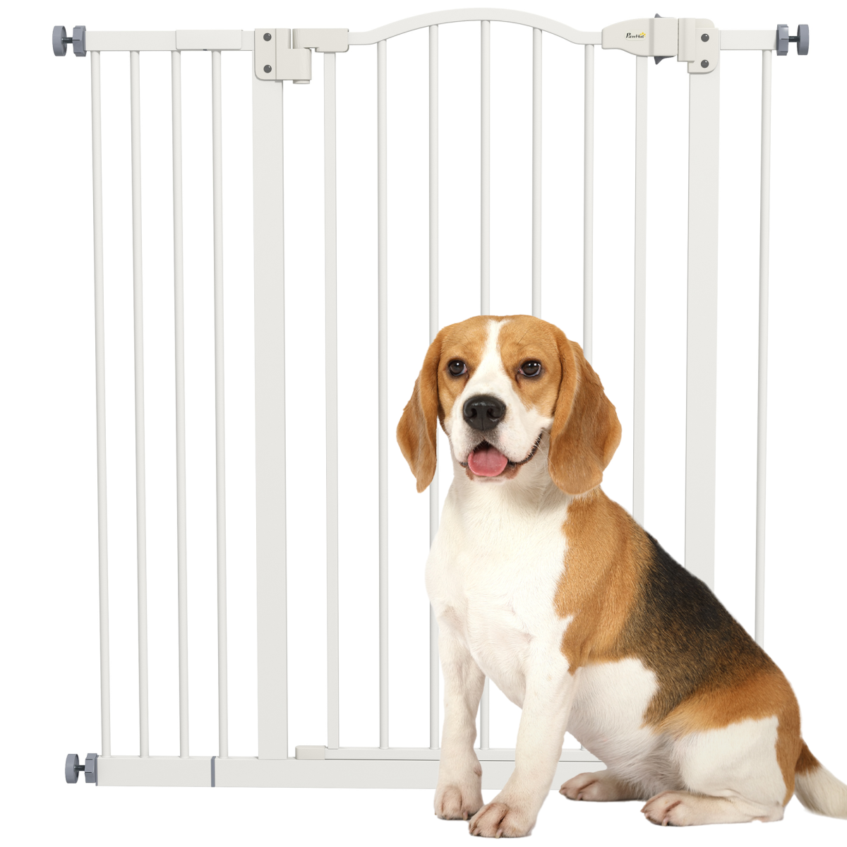 PawHut 74-94cm Adjustable Metal Pet Gate Safety Barrier w/ Auto-Close Door White
