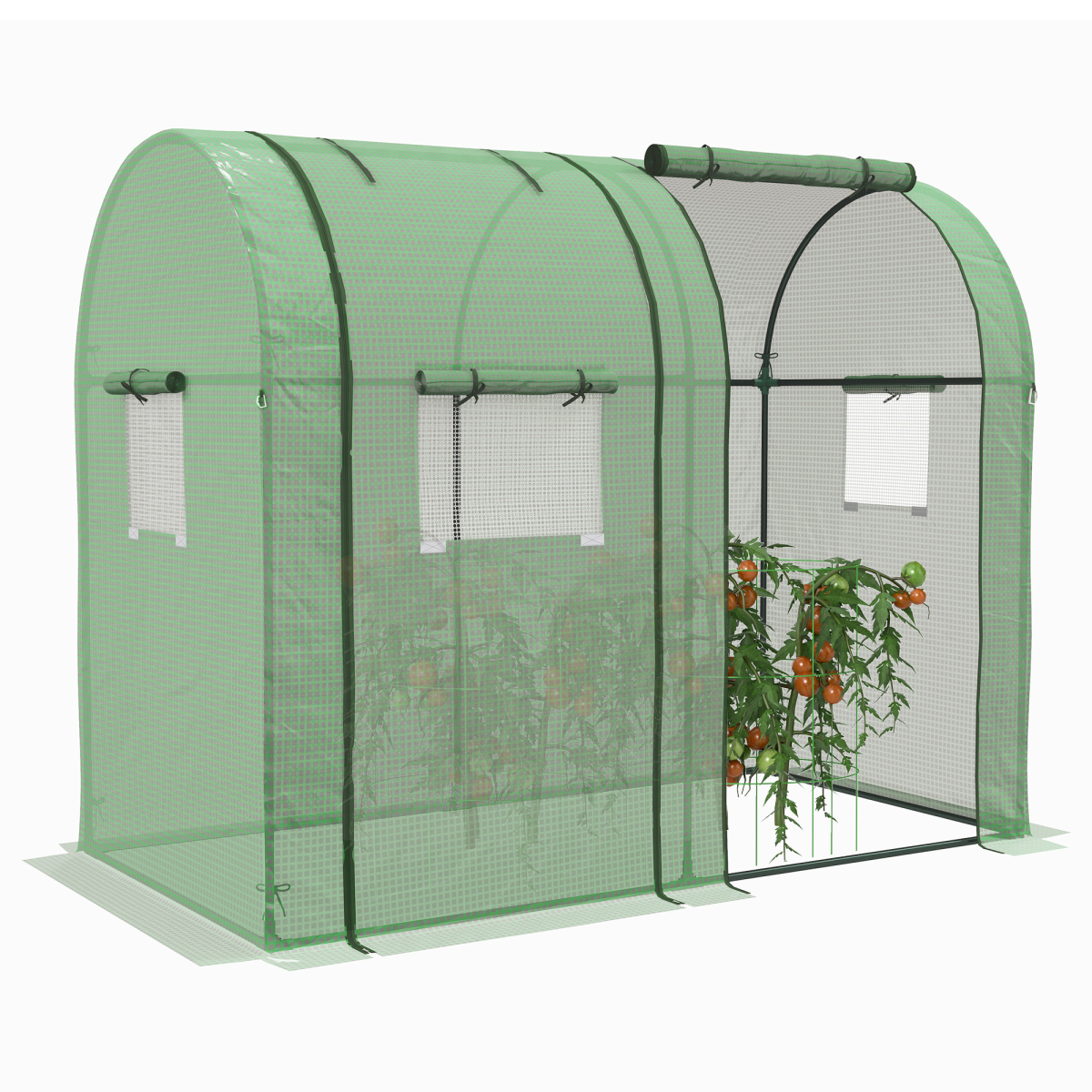 Outsunny Tomato Greenhouse with 2 Roll-up Doors and 4 Mesh Windows, Green