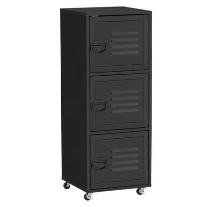 Rolling Storage Cabinet 3-Tier Mobile File Cabinet with Wheels Black
