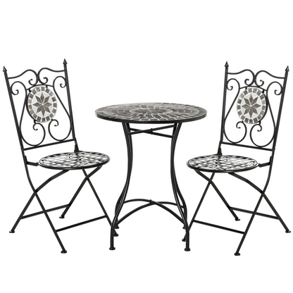 3Pc Mosaic Tile Garden Bistro Set Folding Chairs