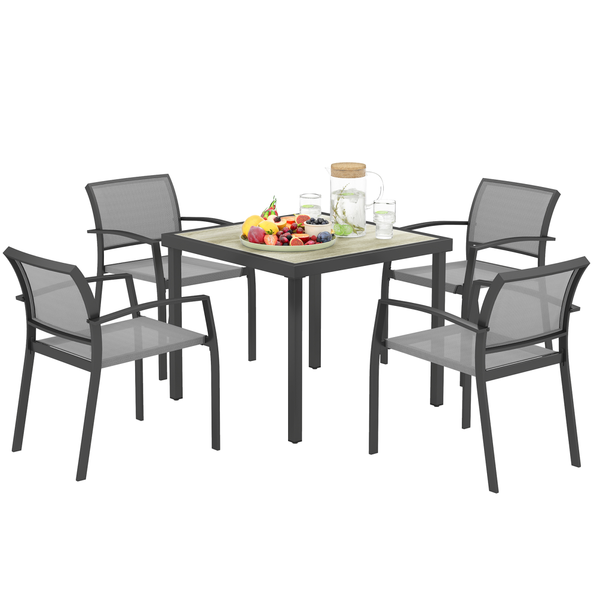Outsunny 5 Piece Garden Furniture Set with 4 Stackable Armchairs, Grey