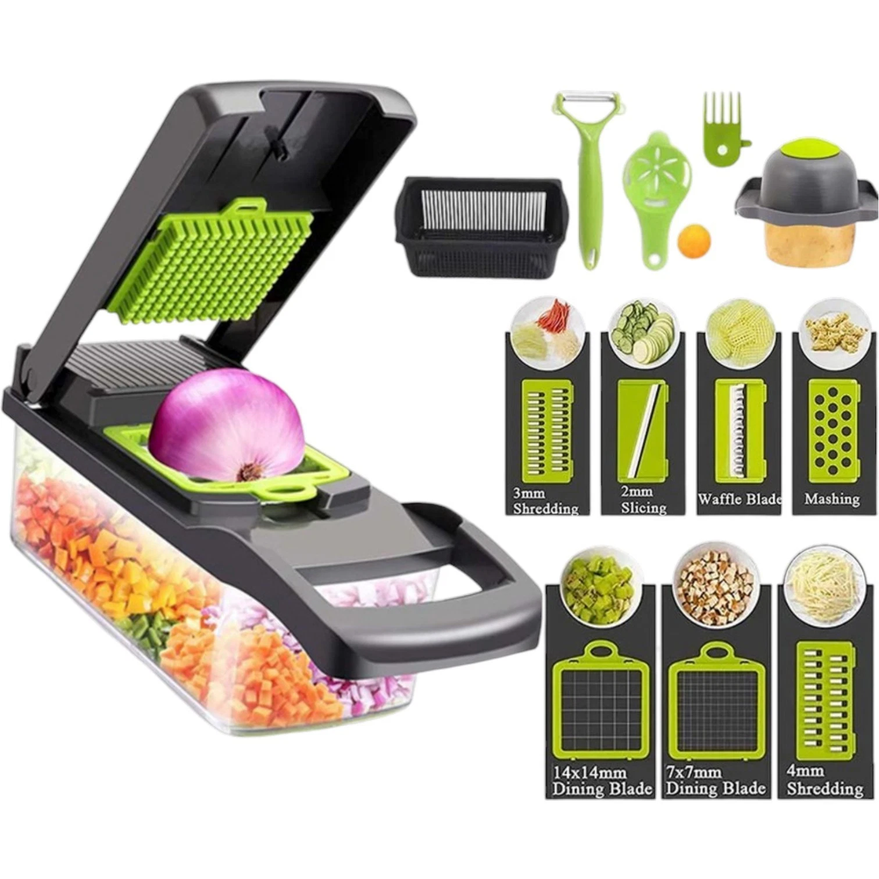 16 in 1 Vegetable Chopper Fruit Salad Mandolin Slicer Food Dicer Cutter Peeler