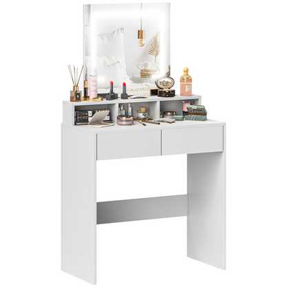 HOMCOM Dressing Table with Mirror, LED Lights, Drawers, for Bedroom, White