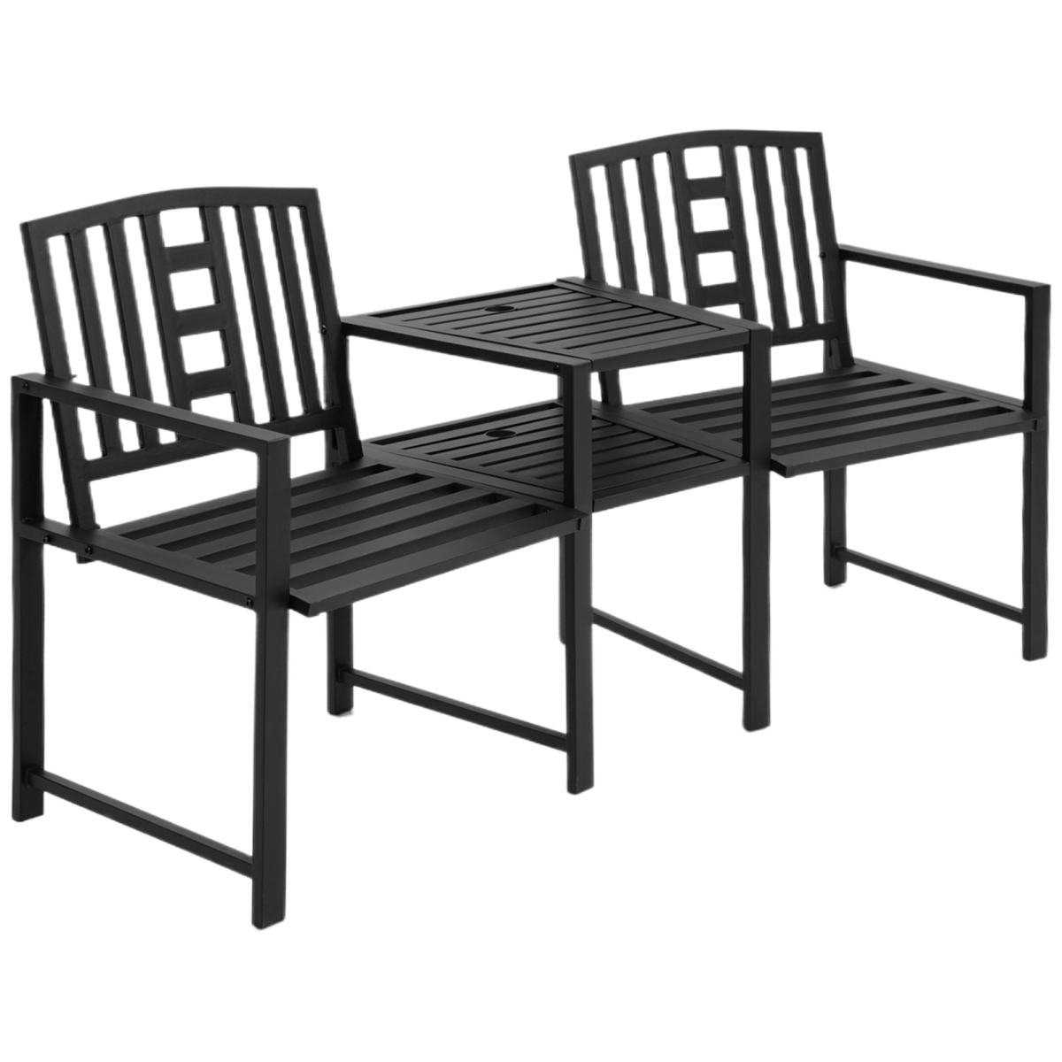 2 Seat Garden Chair Bench Loveseats w/Coffee Table Slatted Design Patio Yard