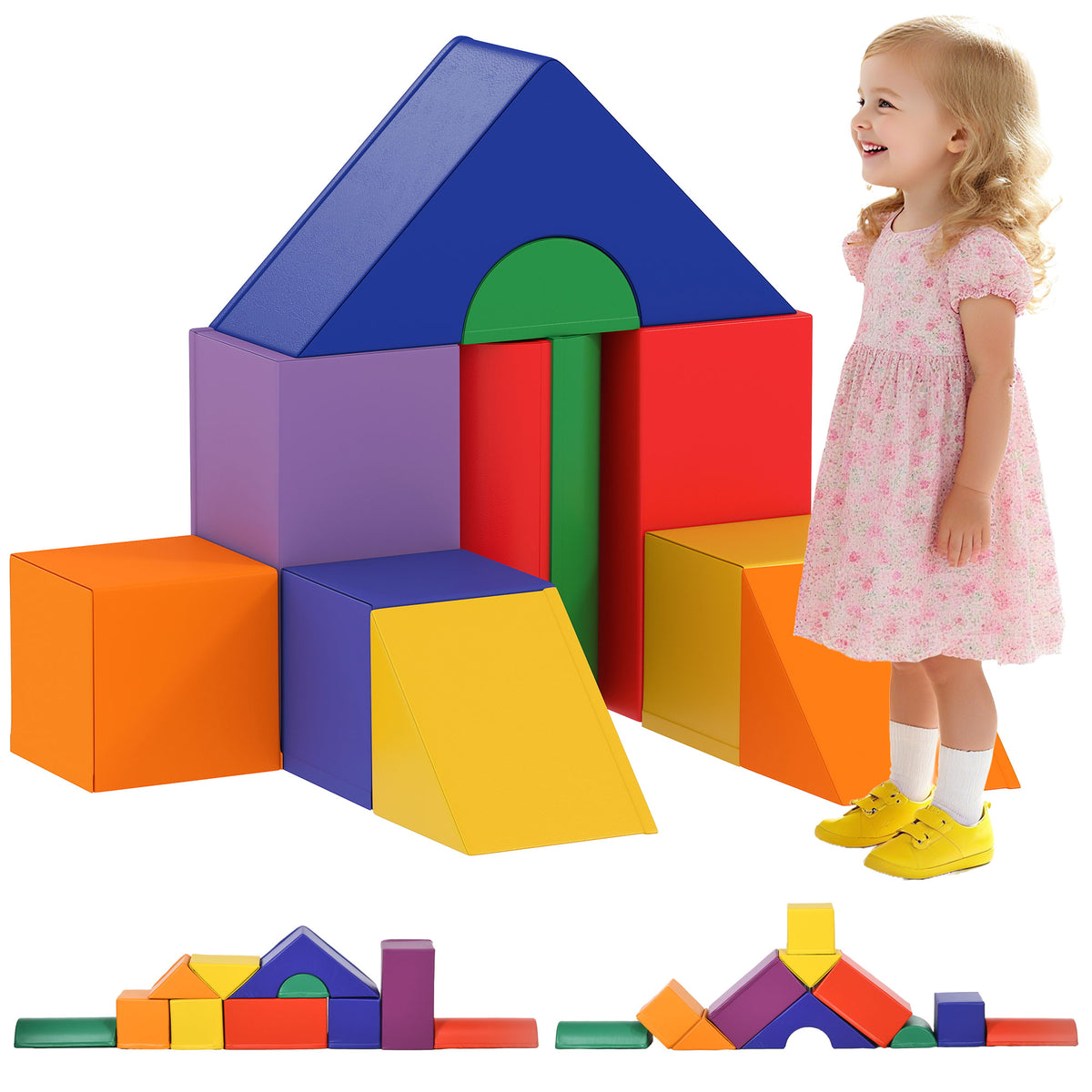 HOMCOM 11-Piece Kids Soft Play Set, Foam Block, Toys for Climbing, Crawling, Multicoloured